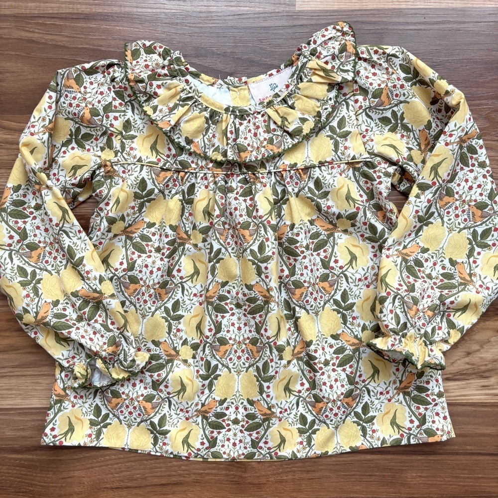 Smockingbird Floral Bird Printed Girl's 4 Long Sleeve Top